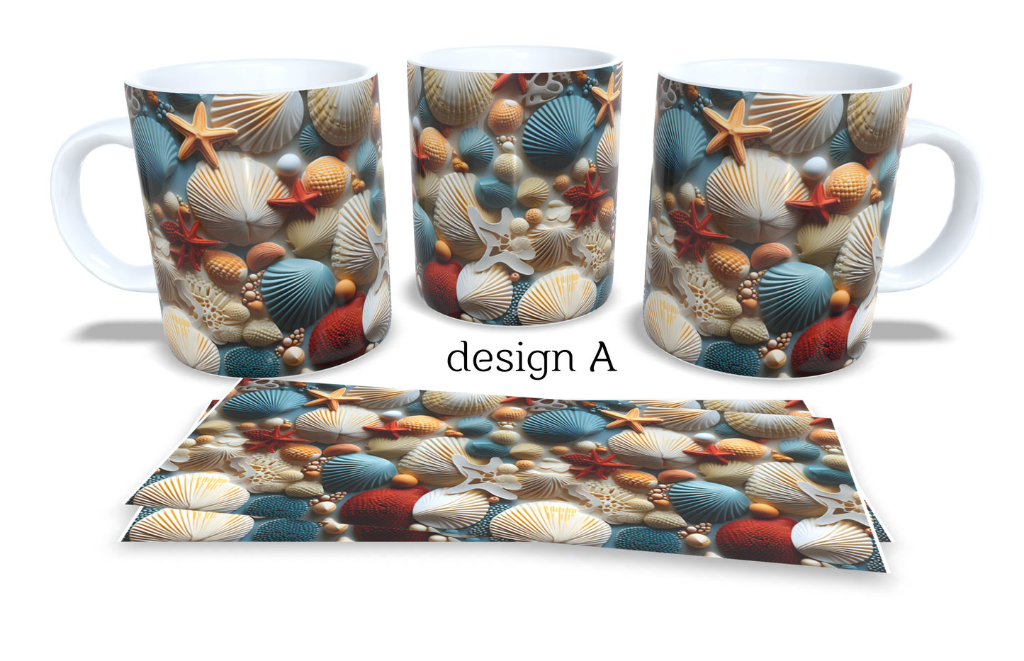 Colourfull Coffee and Tea Mug. Coffee Cup. Tea Mug. Shells and starfish. Full colour sublimated #002