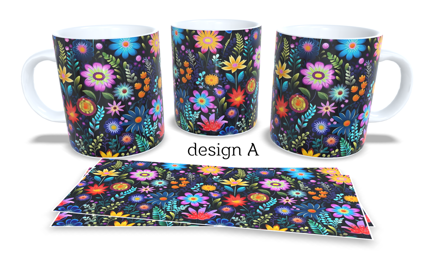 #242 Colourfull Coffee and Tea Mug. Coffee Cup. Tea Mug. Boho floral design. Full colour sublimated