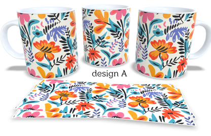 #208 Colourfull Coffee and Tea Mug. Coffee Cup. Tea Mug. Abstract floral design. Full colour sublimated