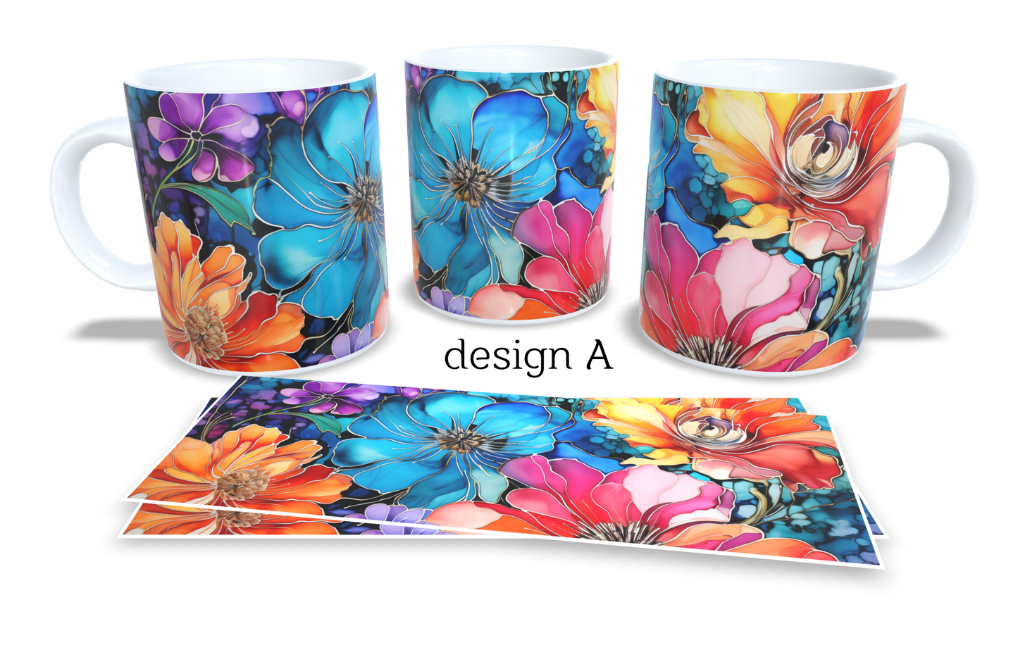 Colourfull Coffee and Tea Mug. Coffee Cup. Tea Mug. Watercolour floral design. Full colour sublimated #385