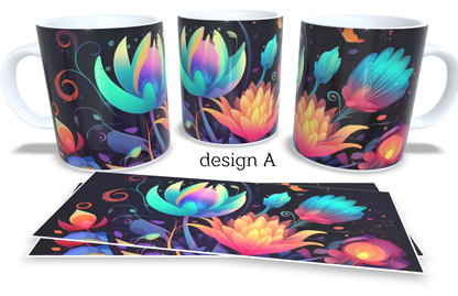 #227 Colourfull Coffee and Tea Mug. Coffee Cup. Tea Mug. Apstract floral design. Full colour sublimated