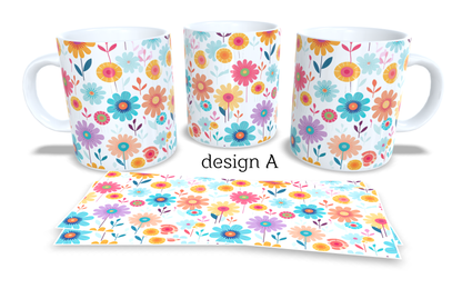 #245 Colourfull Coffee and Tea Mug. Coffee Cup. Tea Mug. Abstract floral design. Full colour sublimated