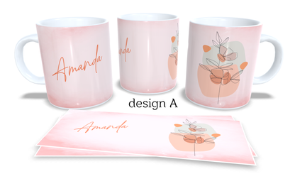 #233 Personalized Colourfull Coffee and Tea Mug. Coffee Cup. Tea Mug. Colourfull abstract floral shapes. Full colour sublimated