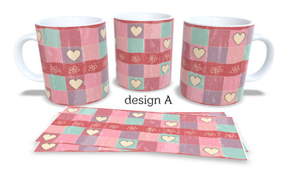 #230 Colourfull Coffee and Tea Mug. Coffee Cup. Tea Mug. Beautiful chic design with hearts. Full colour sublimated