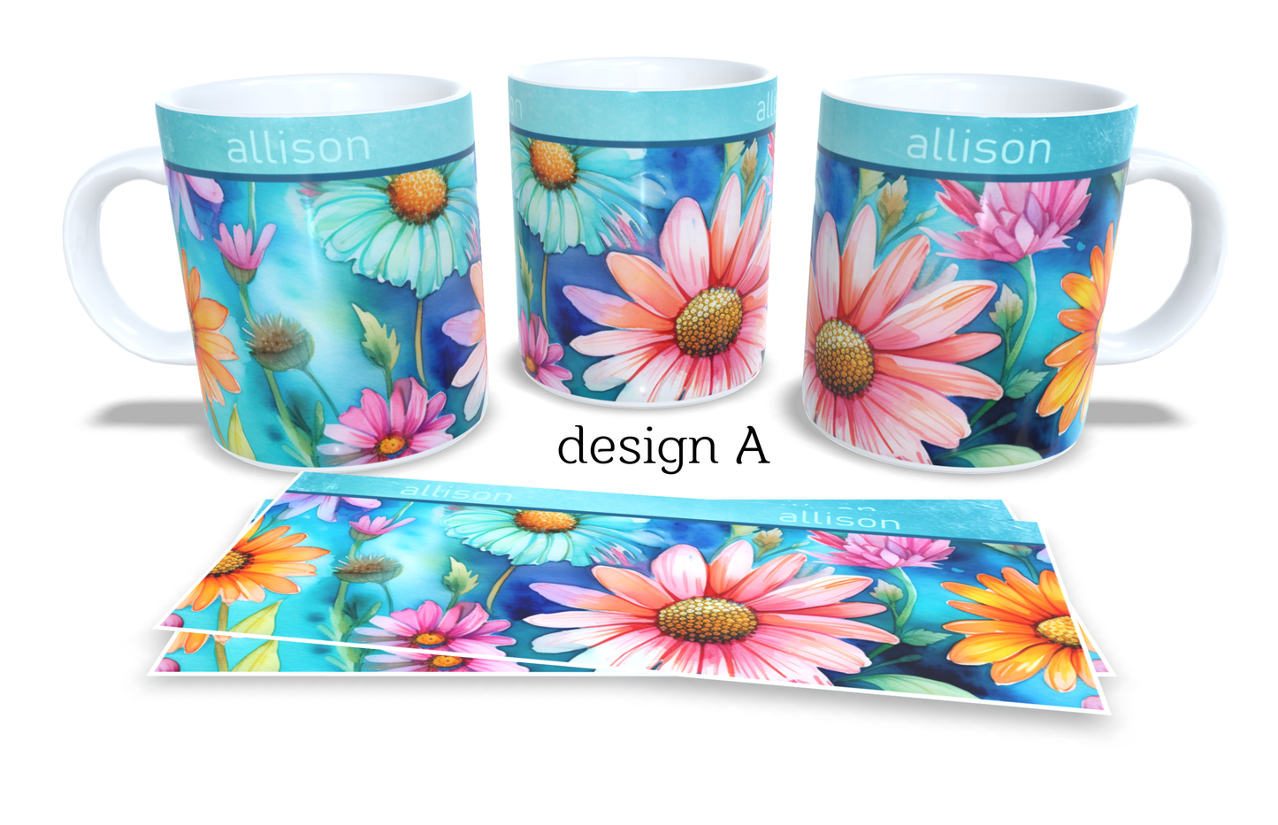 #063 Personalized Colourfull Coffee and Tea Mug. Coffee Cup. Tea Mug. Floral design. Full colour sublimated