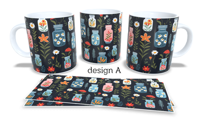 Colourfull Coffee and Tea Mug. Coffee Cup. Tea Mug. Colourfull Jars filled with flowers. Full colour sublimated #205