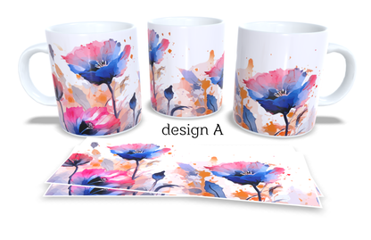 Colourfull Coffee and Tea Mug. Coffee Cup. Tea Mug. Watercolour floral design. Full colour sublimated #095