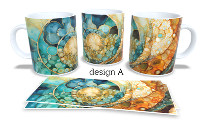 Colourfull Coffee and Tea Mug. Coffee Cup. Tea Mug. Abstract shells design. Full colour sublimated #014