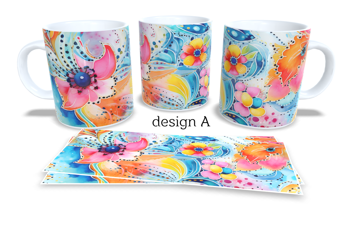 #250 Colourfull Coffee and Tea Mug. Coffee Cup. Tea Mug. Abstract watercolour floral design. Full colour sublimated