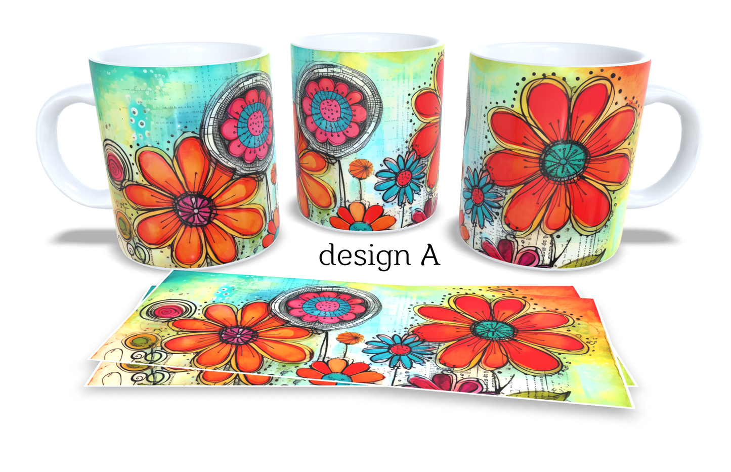 #106 Colourfull Coffee and Tea Mug. Coffee Cup. Tea Mug. Abstract floral design. Full colour sublimated