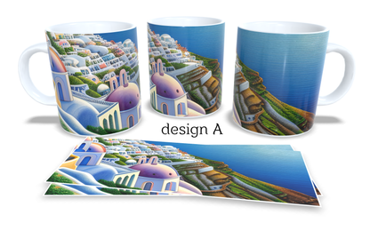 #056 Colourfull Coffee and Tea Mug. Coffee Cup. Tea Mug. Santorini Greece. Full colour sublimated