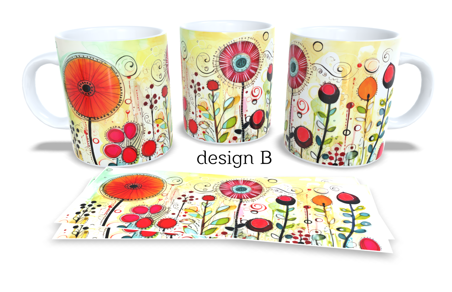 #106 Colourfull Coffee and Tea Mug. Coffee Cup. Tea Mug. Abstract floral design. Full colour sublimated