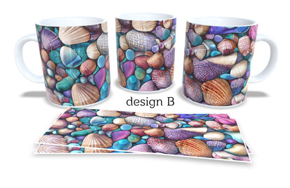 #049 Colourfull Coffee and Tea Mug. Coffee Cup. Tea Mug. Beach pebbles. Full colour sublimated