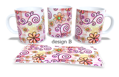 #017 Colourfull Coffee and Tea Mug. Coffee Cup. Tea Mug. Abstract floral design. Full colour sublimated