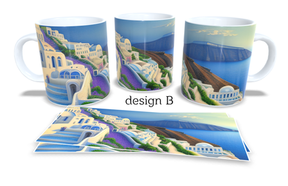 #056 Colourfull Coffee and Tea Mug. Coffee Cup. Tea Mug. Santorini Greece. Full colour sublimated