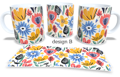 #208 Colourfull Coffee and Tea Mug. Coffee Cup. Tea Mug. Abstract floral design. Full colour sublimated