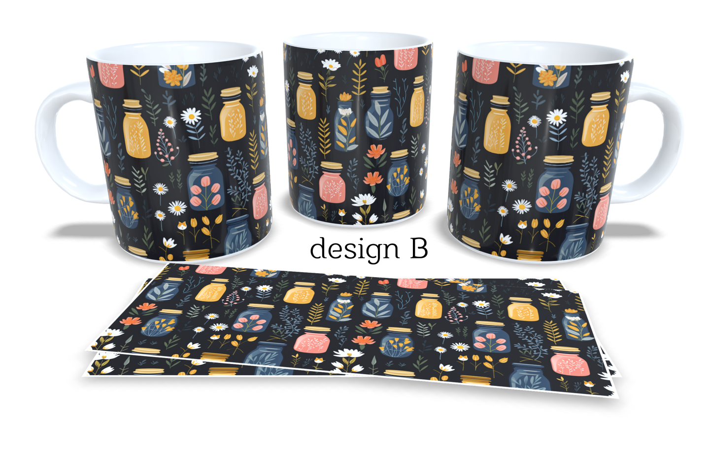 Colourfull Coffee and Tea Mug. Coffee Cup. Tea Mug. Colourfull Jars filled with flowers. Full colour sublimated #205