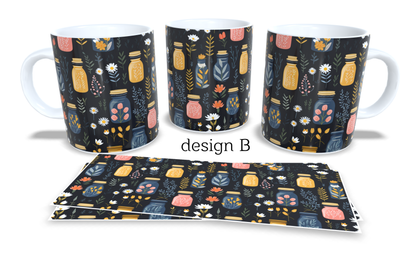 Colourfull Coffee and Tea Mug. Coffee Cup. Tea Mug. Colourfull Jars filled with flowers. Full colour sublimated #205