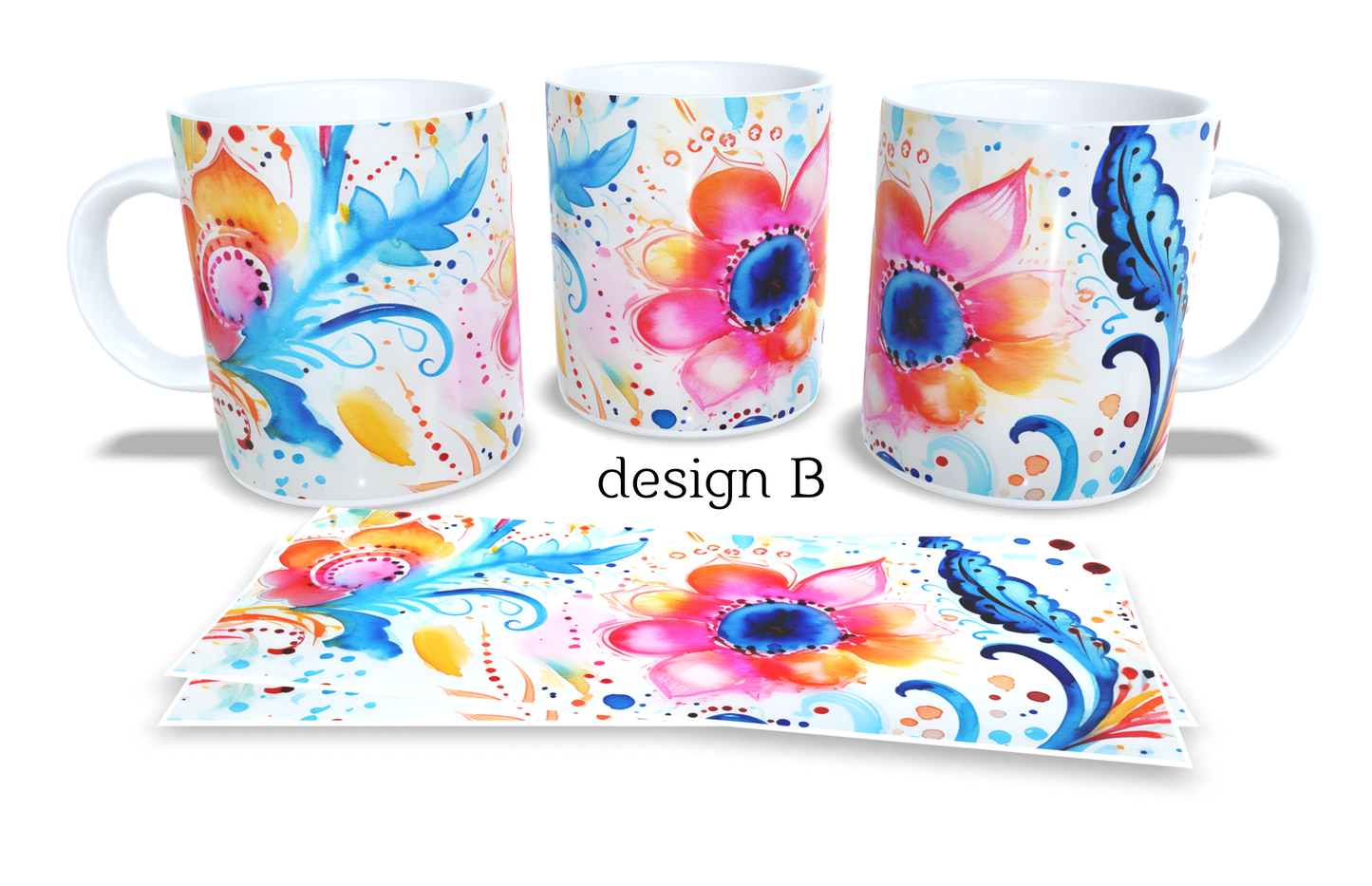 #250 Colourfull Coffee and Tea Mug. Coffee Cup. Tea Mug. Abstract watercolour floral design. Full colour sublimated