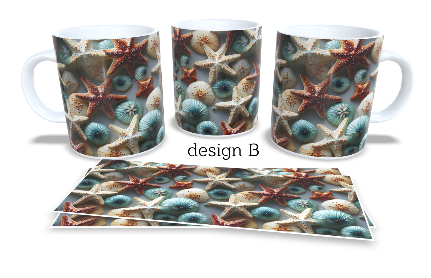 Colourfull Coffee and Tea Mug. Coffee Cup. Tea Mug. Shells and starfish. Full colour sublimated #002