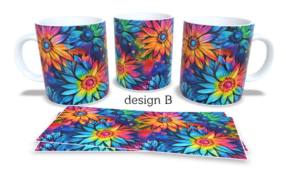 Colourfull Coffee and Tea Mug. Coffee Cup. Tea Mug. Watercolour floral design. Full colour sublimated #252