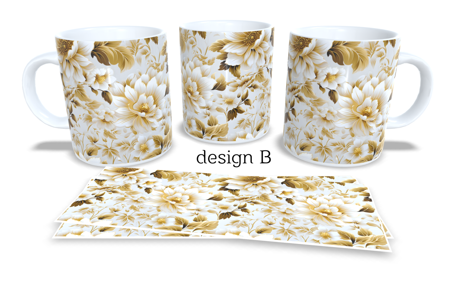 #206 Colourfull Coffee and Tea Mug. Coffee Cup. Tea Mug. Elegant gold 3D AI floral design. Full colour sublimated