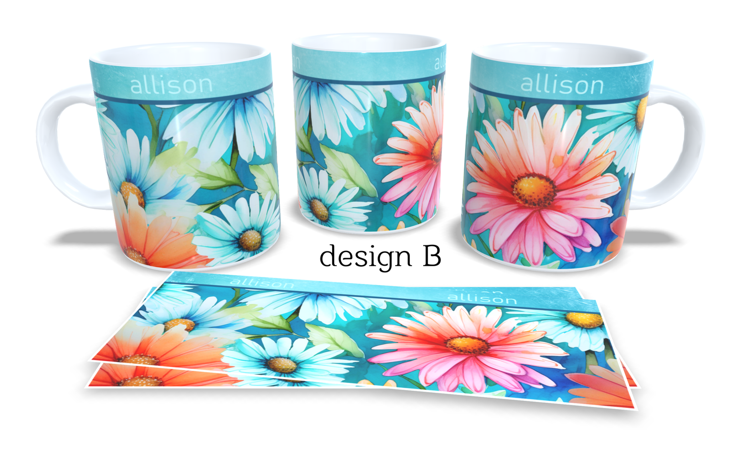 #063 Personalized Colourfull Coffee and Tea Mug. Coffee Cup. Tea Mug. Floral design. Full colour sublimated