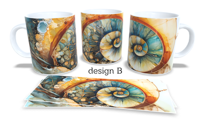 Colourfull Coffee and Tea Mug. Coffee Cup. Tea Mug. Abstract shells design. Full colour sublimated #014