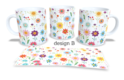 #245 Colourfull Coffee and Tea Mug. Coffee Cup. Tea Mug. Abstract floral design. Full colour sublimated