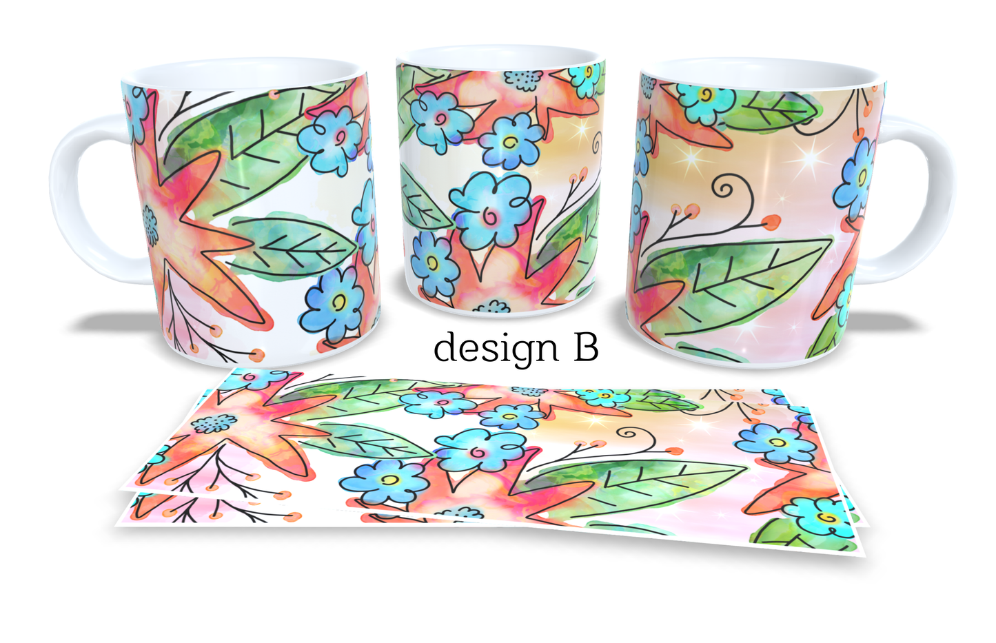 #259 Colourfull Coffee and Tea Mug. Coffee Cup. Tea Mug. Colourfull hand drawing florar design. Full colour sublimated