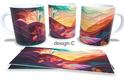 Colourfull Coffee and Tea Mug. Coffee Cup. Tea Mug. abstract 3D floral shapes. Full colour sublimated #218