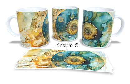 Colourfull Coffee and Tea Mug. Coffee Cup. Tea Mug. Abstract shells design. Full colour sublimated #014