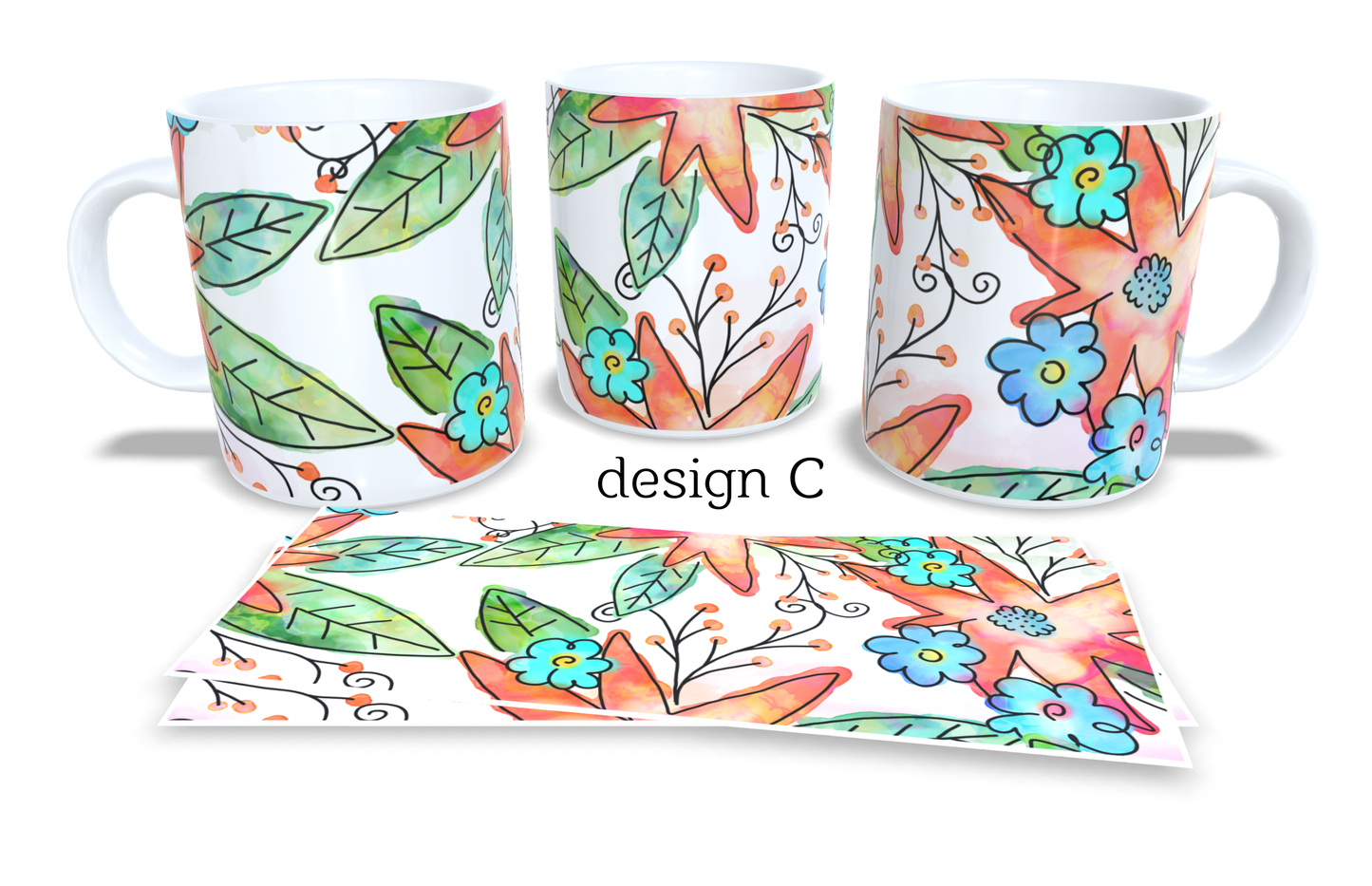 #259 Colourfull Coffee and Tea Mug. Coffee Cup. Tea Mug. Colourfull hand drawing florar design. Full colour sublimated