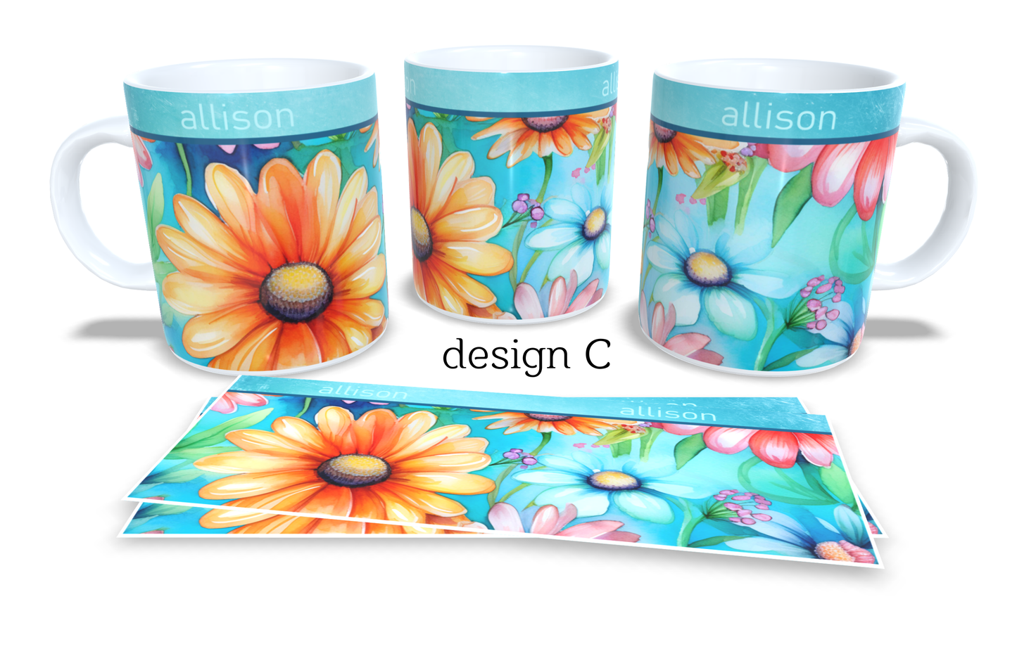 #063 Personalized Colourfull Coffee and Tea Mug. Coffee Cup. Tea Mug. Floral design. Full colour sublimated