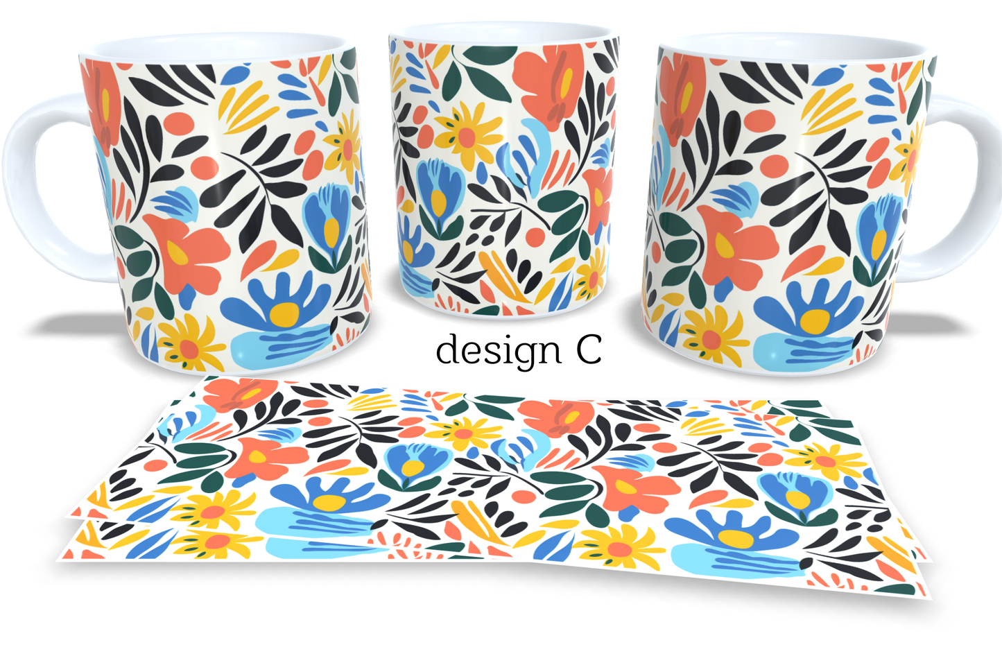 #208 Colourfull Coffee and Tea Mug. Coffee Cup. Tea Mug. Abstract floral design. Full colour sublimated