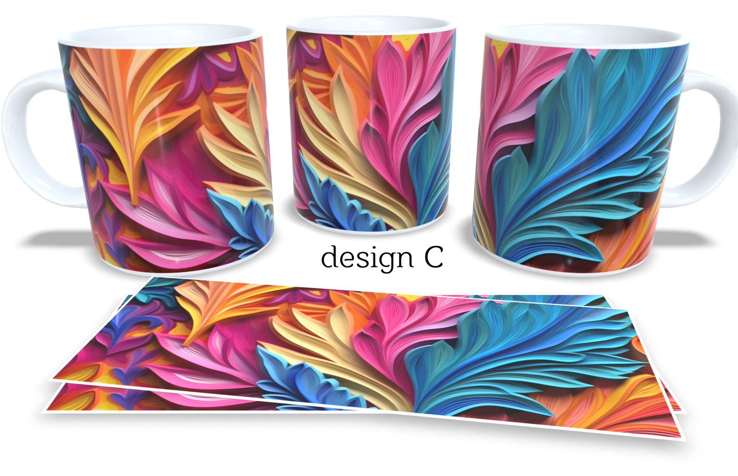 Colourfull Coffee and Tea Mug. Coffee Cup. Tea Mug. 3D AI coloured abstract leaves. Full colour sublimated #215