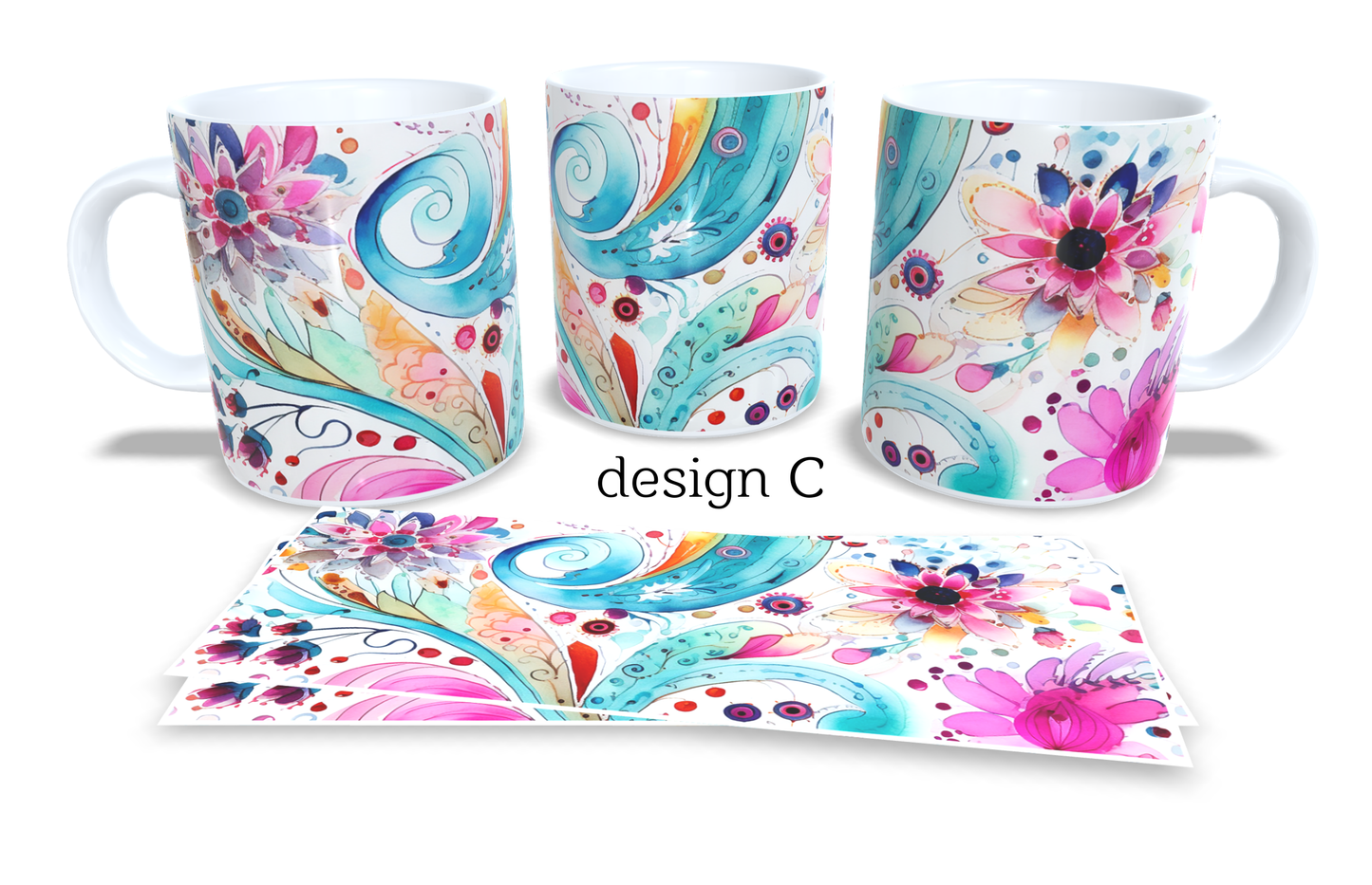 #250 Colourfull Coffee and Tea Mug. Coffee Cup. Tea Mug. Abstract watercolour floral design. Full colour sublimated