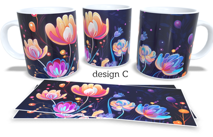 #227 Colourfull Coffee and Tea Mug. Coffee Cup. Tea Mug. Apstract floral design. Full colour sublimated