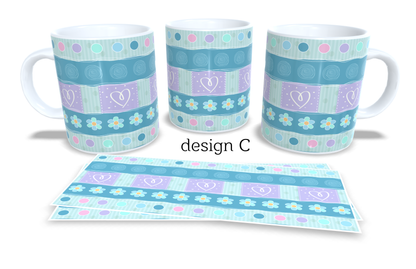 #230 Colourfull Coffee and Tea Mug. Coffee Cup. Tea Mug. Beautiful chic design with hearts. Full colour sublimated