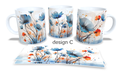 Colourfull Coffee and Tea Mug. Coffee Cup. Tea Mug. Watercolour floral design. Full colour sublimated #095