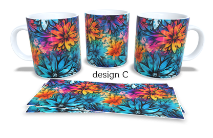 Colourfull Coffee and Tea Mug. Coffee Cup. Tea Mug. Watercolour floral design. Full colour sublimated #252