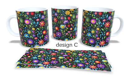 #242 Colourfull Coffee and Tea Mug. Coffee Cup. Tea Mug. Boho floral design. Full colour sublimated