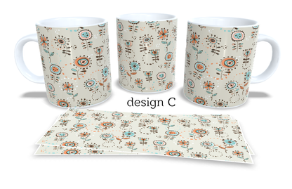 #235 Colourfull Coffee and Tea Mug. Coffee Cup. Tea Mug. Colourfull abstract floral design. Full colour sublimated