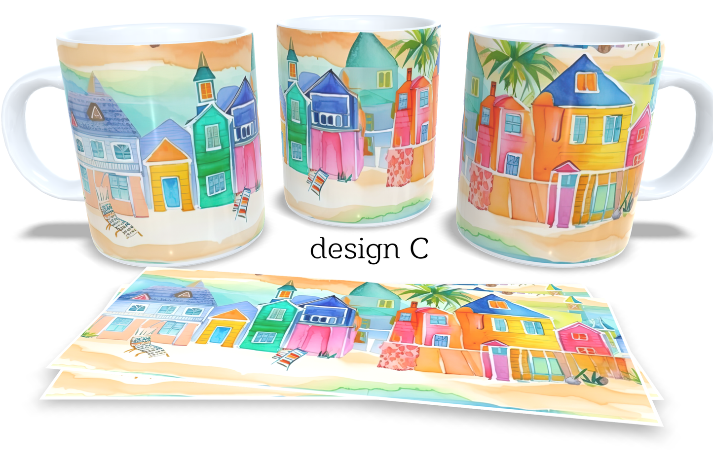 Colourfull Coffee and Tea Mug. Coffee Cup. Tea Mug. Abstract beach vilage. Full colour sublimated #210