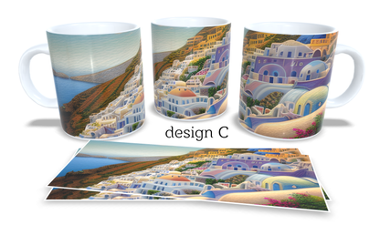 #056 Colourfull Coffee and Tea Mug. Coffee Cup. Tea Mug. Santorini Greece. Full colour sublimated