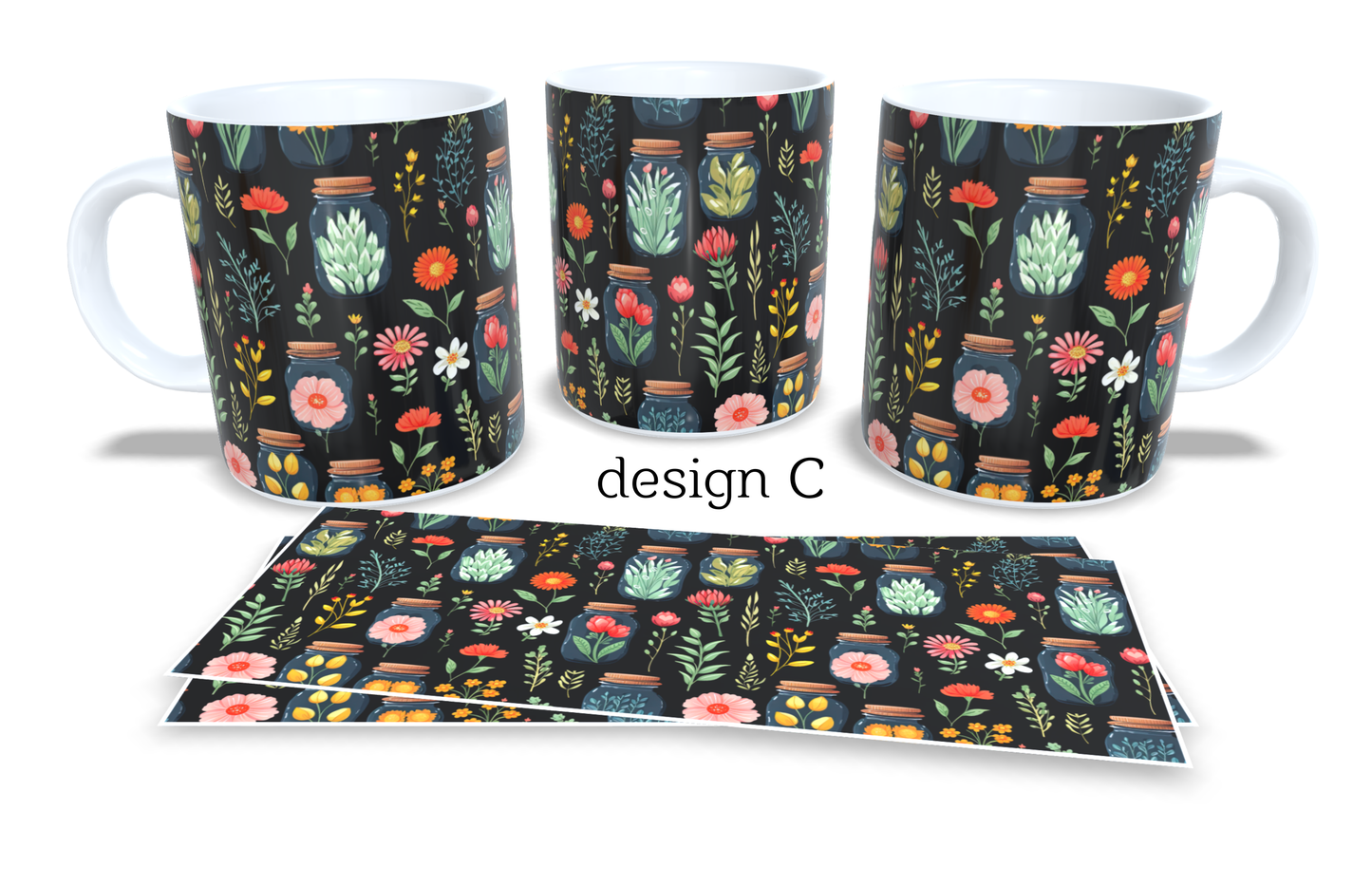 Colourfull Coffee and Tea Mug. Coffee Cup. Tea Mug. Colourfull Jars filled with flowers. Full colour sublimated #205