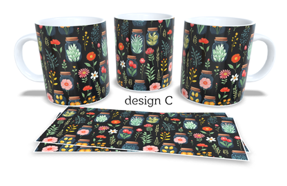 Colourfull Coffee and Tea Mug. Coffee Cup. Tea Mug. Colourfull Jars filled with flowers. Full colour sublimated #205