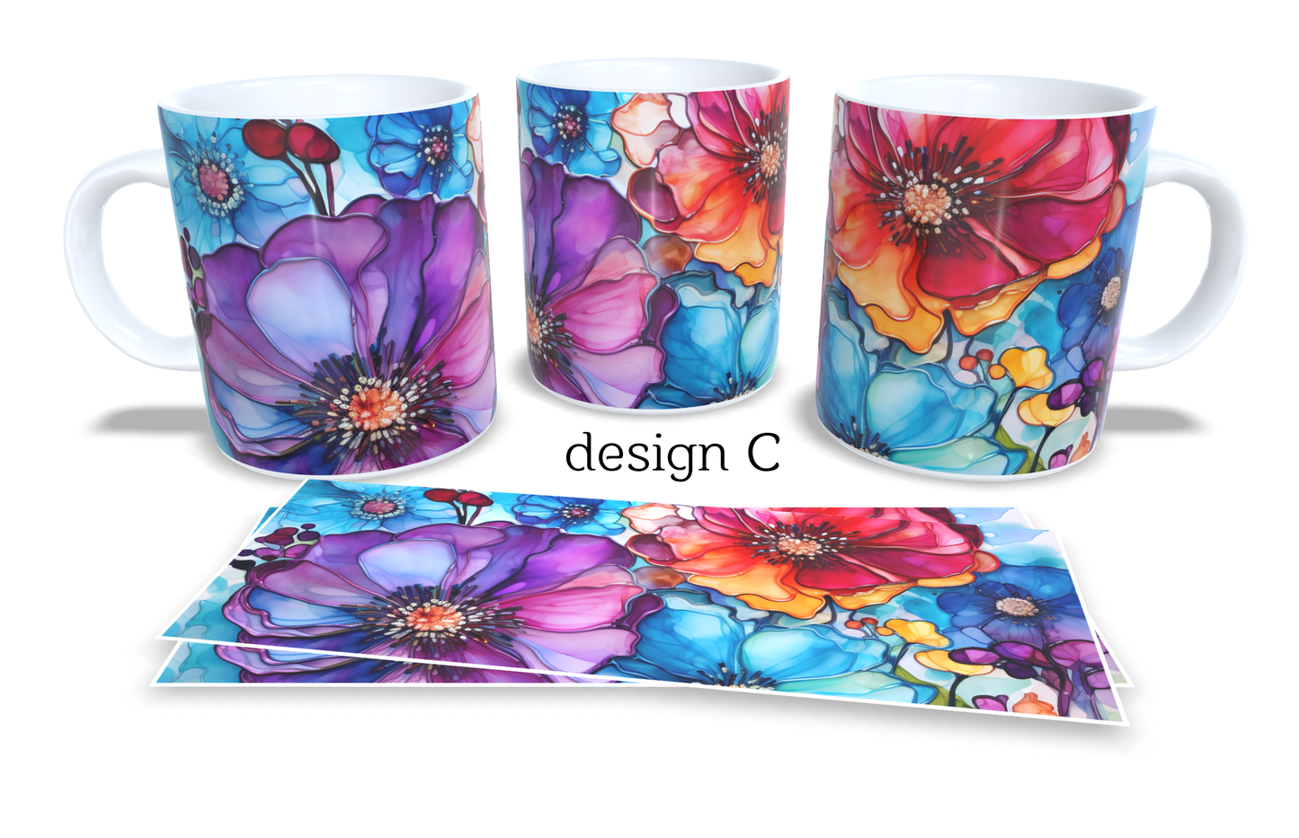 Colourfull Coffee and Tea Mug. Coffee Cup. Tea Mug. Watercolour floral design. Full colour sublimated #385