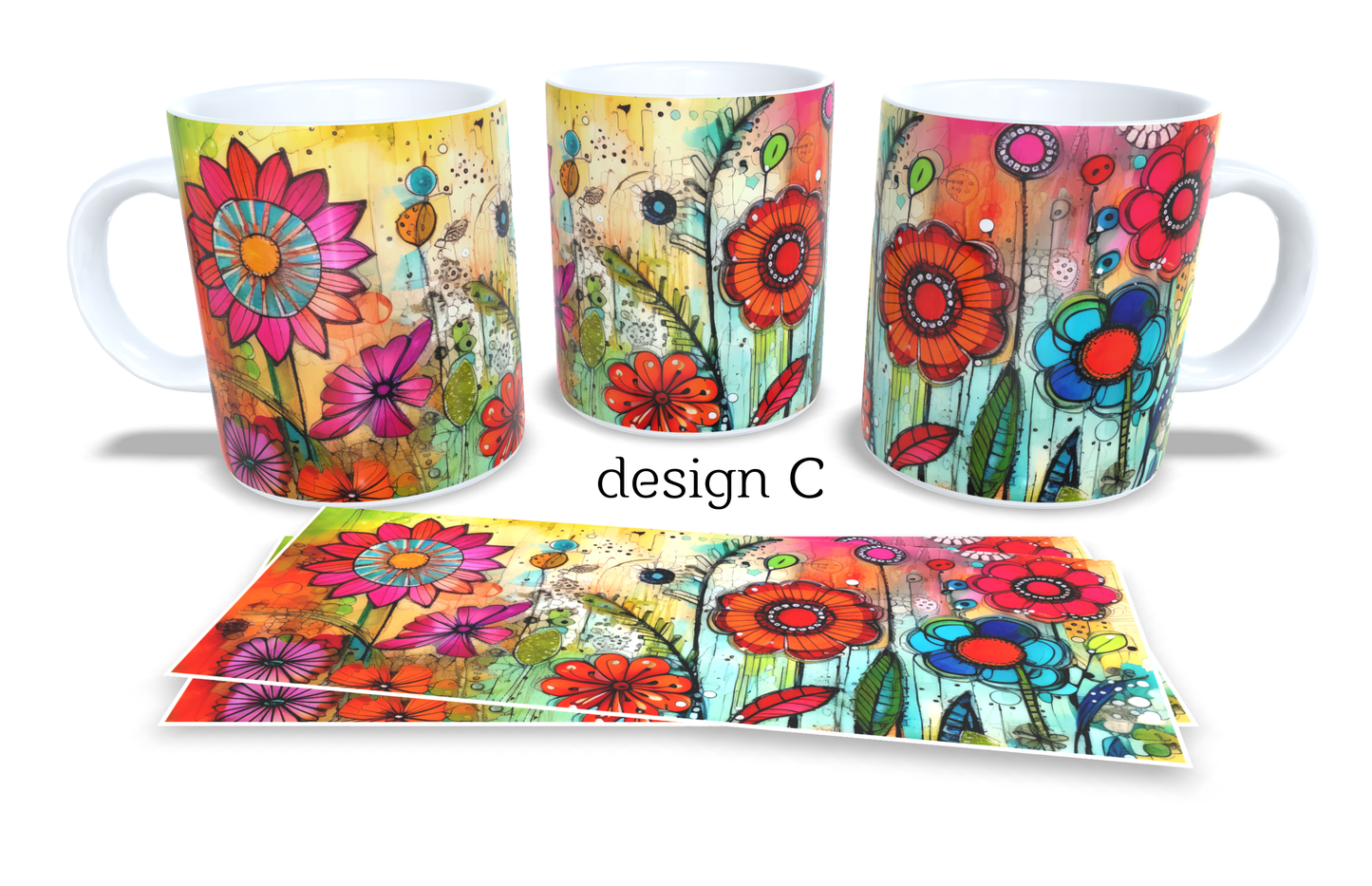 #106 Colourfull Coffee and Tea Mug. Coffee Cup. Tea Mug. Abstract floral design. Full colour sublimated