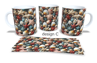 Colourfull Coffee and Tea Mug. Coffee Cup. Tea Mug. Shells and starfish. Full colour sublimated #002